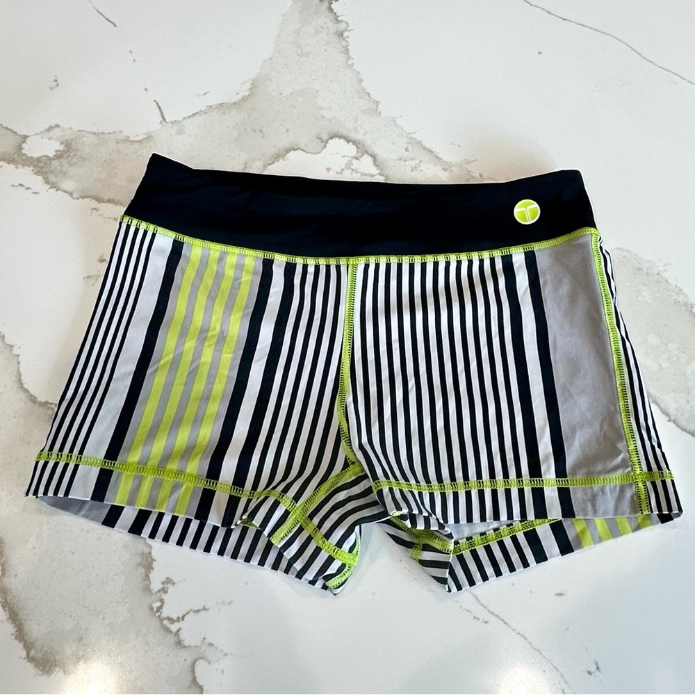 Trina Turk Tennis Striped Athletic Shorts - Black and Yellow SIZE S